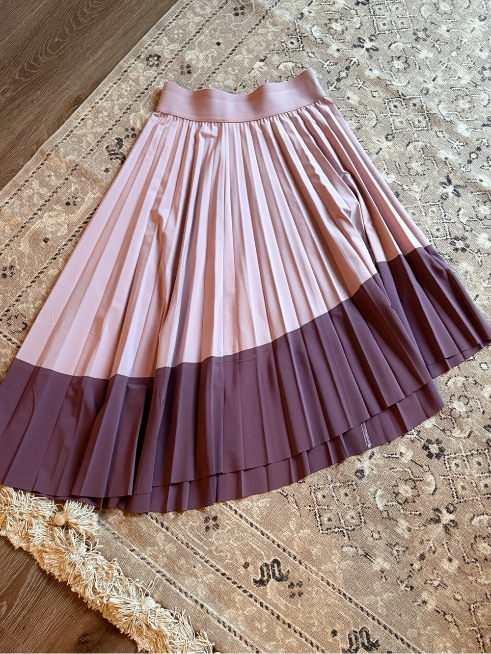 Athleta Two-Tone Pleated Maxi Skirt in Dusty Rose and Plum